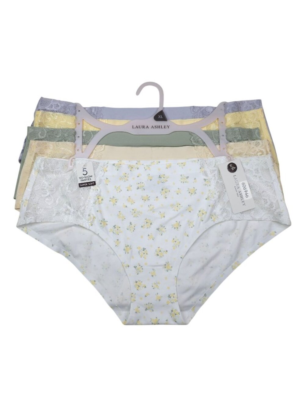 Laura Ashley Womens 5-Pack No-Show Panties Super Soft Lace Trim XL Multi-Color